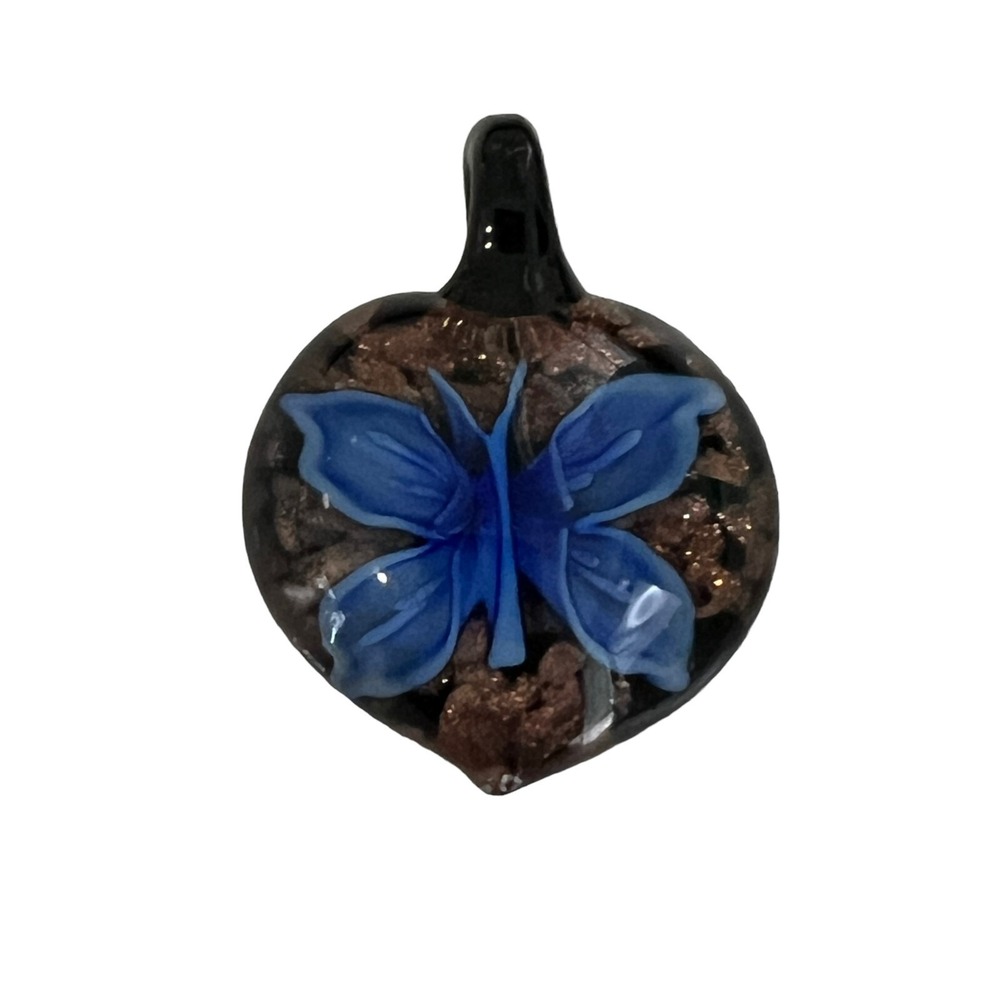 Glass Butterfly Pendant Blue with Brown Sparkle Background
